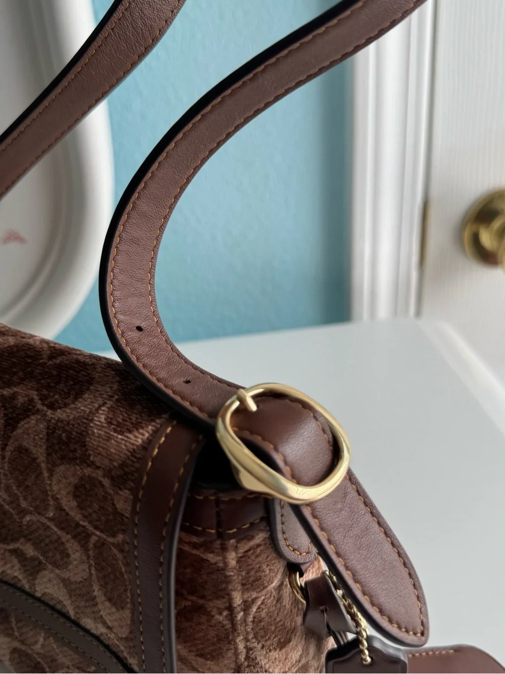 Coach Brown Signature Jacquard Shoulder Bag with Leather Trim